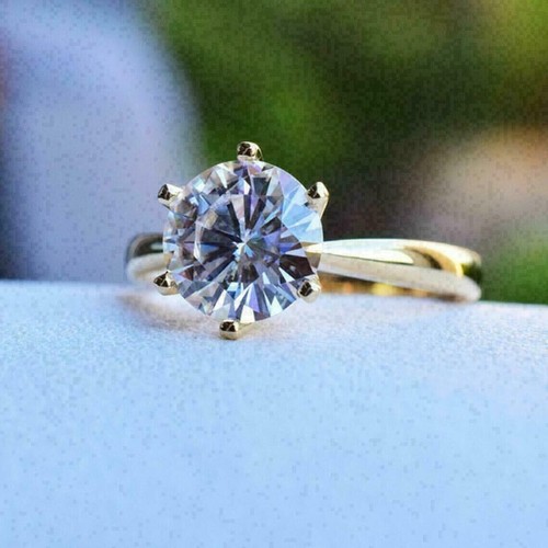 1 Ct Round Cut Moissanite Solitaire Engagement Solid 14K Yellow Gold Finish - Picture 8 of 8