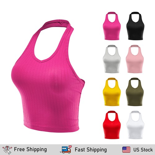 Top corto básico sin mangas con halter acanalado FashionMille para mujer sin espalda - Imagen 1 de 37