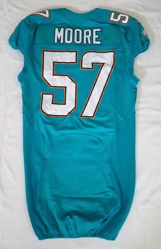#57 Damontre Moore of Dolphins NFL Player Worn Home Jersey w\ 50th Patch - 36494