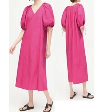 NEW RHODE CARLY COTTON POPLIN DRESS IN HOT PINK SIZE M