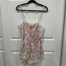 90s Victoria's Secret Gold Label Pink Green Floral Print Romper L