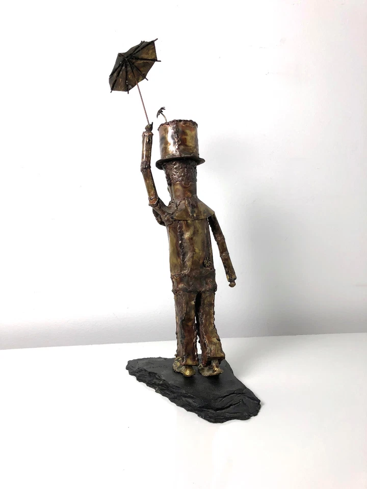 Tall Vintage Mid Century Modern Brutalist Brass Clown Sculpture Curtis Jere Era - Image 4 of 4