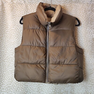 Zara Womens Puffer Gilet Bodywarmer Reversible Brown Beige