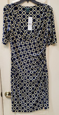  Lauren Ralph Lauren Faux Wrap Dress Abstract Design Blue Women's Size 10 NWT