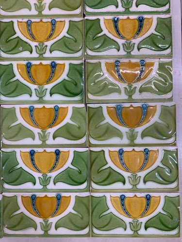 Tiles England Art Nouveau Majolica Antique Rare Vintage Floral 6x3 Inch 27 pcs - Picture 7 of 15