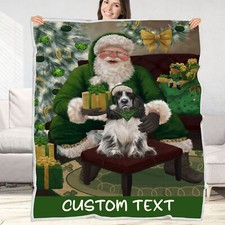 Cocker Spaniel Dog Blanket Personalized Throw Woven Fleece Sherpa Christmas NWT