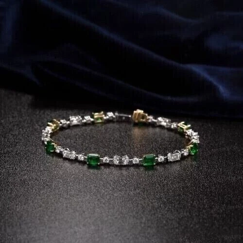 Brazalete tenis mujer esmeralda verde corte esmeralda de 6 quilates chapado en oro blanco de 14 quilates plateado Foto 4 de 4
