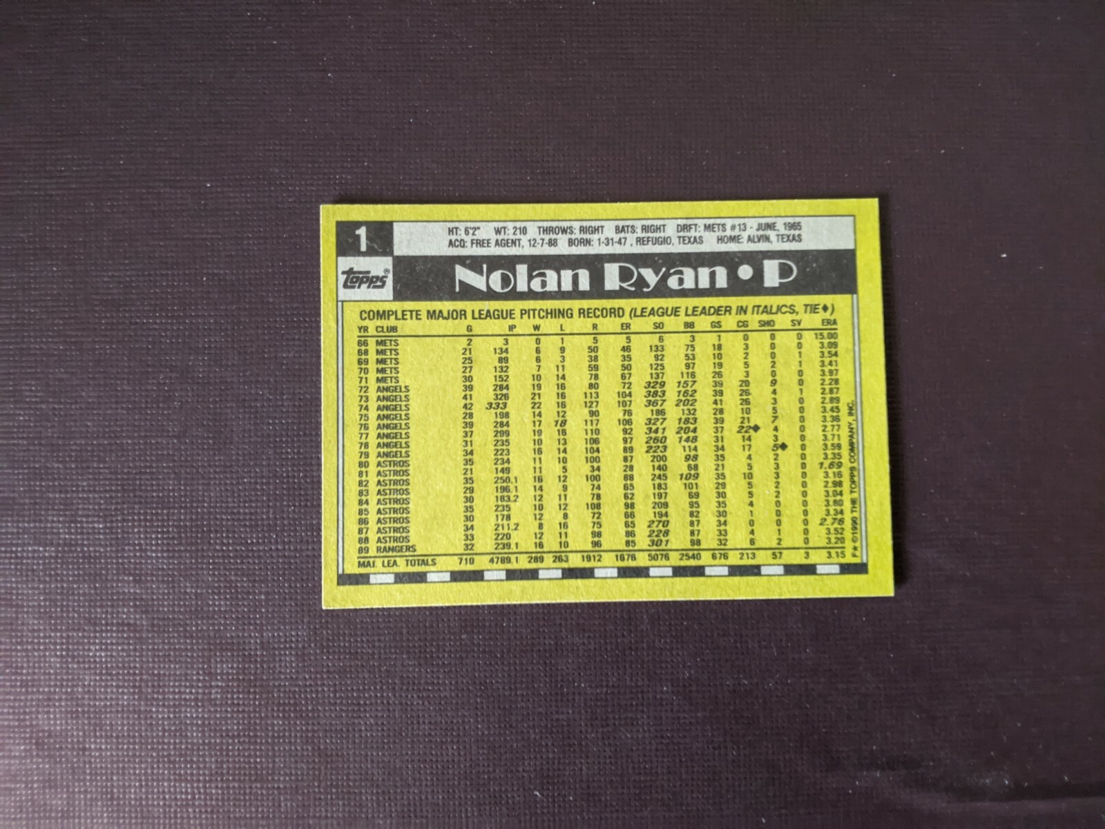 Nolan Ryan Single Baseball Cards 1971 - 1994 Donruss Topps Leaf Upper Deck - Picture 25 of 75