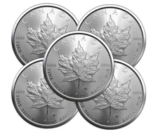 Lot of 5 1 oz 2022 Canadian .9999 Silver Fine Maple Leaf Coin BU $5