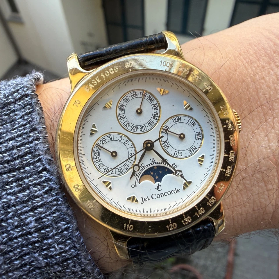 Montre Homme Jet Concorde Calendrier Complet Phase De Lune Plaqué 36Mm Quartz - Photo 2/4