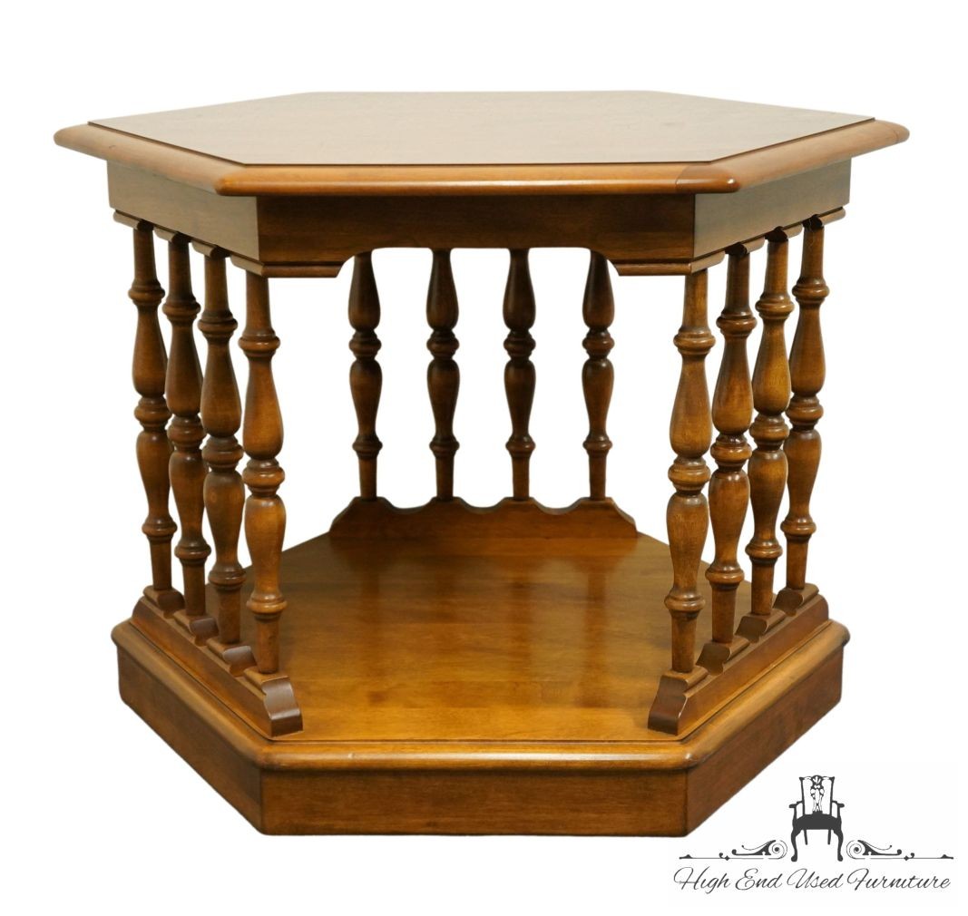 ETHAN ALLEN Heirloom Nutmeg Maple Hexagonal Accent End Table 10