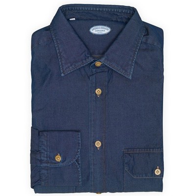 VINCENZO DI RUGGIERO Denim Blue Front Pocket Cotton Shirt EU 39 NEW US 15.5
