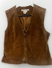 VTG Womens Medium Brown Suede Leather Zip-up Vest Western Boho Cowgirl cc