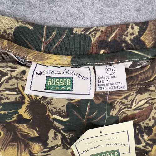VINTAGE Michael Austin Shirt Mens 2XL Beige Camo Long Sleeve Rugged Wear Hunting - Picture 6 of 19