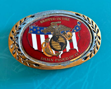 Vintage USMC Brass Belt Buckle "Served in the Marines Damn Proud of It"