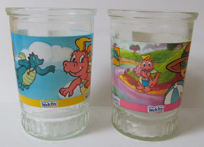 Welch s Vintage Dragon Tales Jelly Jar Set of 2, #1 & #6  1999