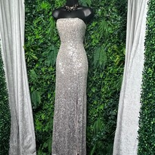 Lulus Dress Lavish Lover Small Silver Sequin Strapless Maxi Formal Gown 3829