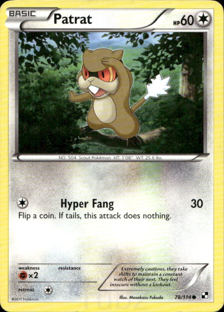 Patrat 78/114 Common Black & White Pokemon Near Mint
