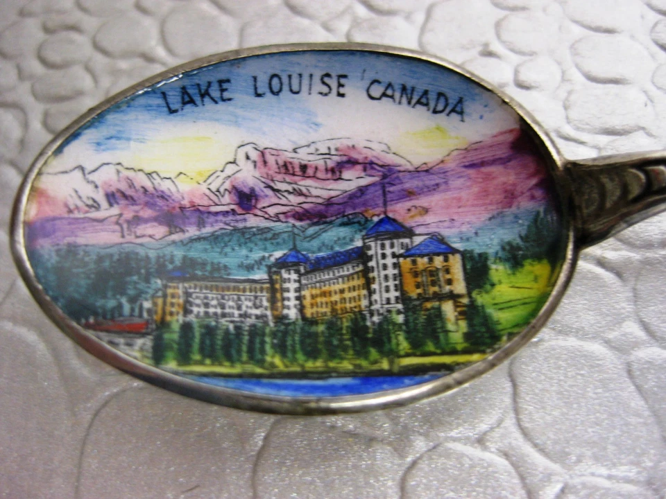 PLATA ESTERLINA 27 gramos Cucharas de Recuerdo Lago Louise Canadá Lote de 2 ~Esmalte Foto 3 de 4