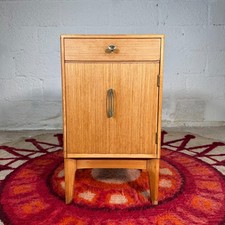 Mid-Century Bedside Cabinet Vintage Oak Veneered Pot Cupboard Side Table