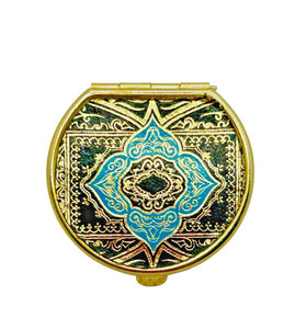 Vintage Pill Box Italian Enamel Blue Black Gold Made In Italy Trinket