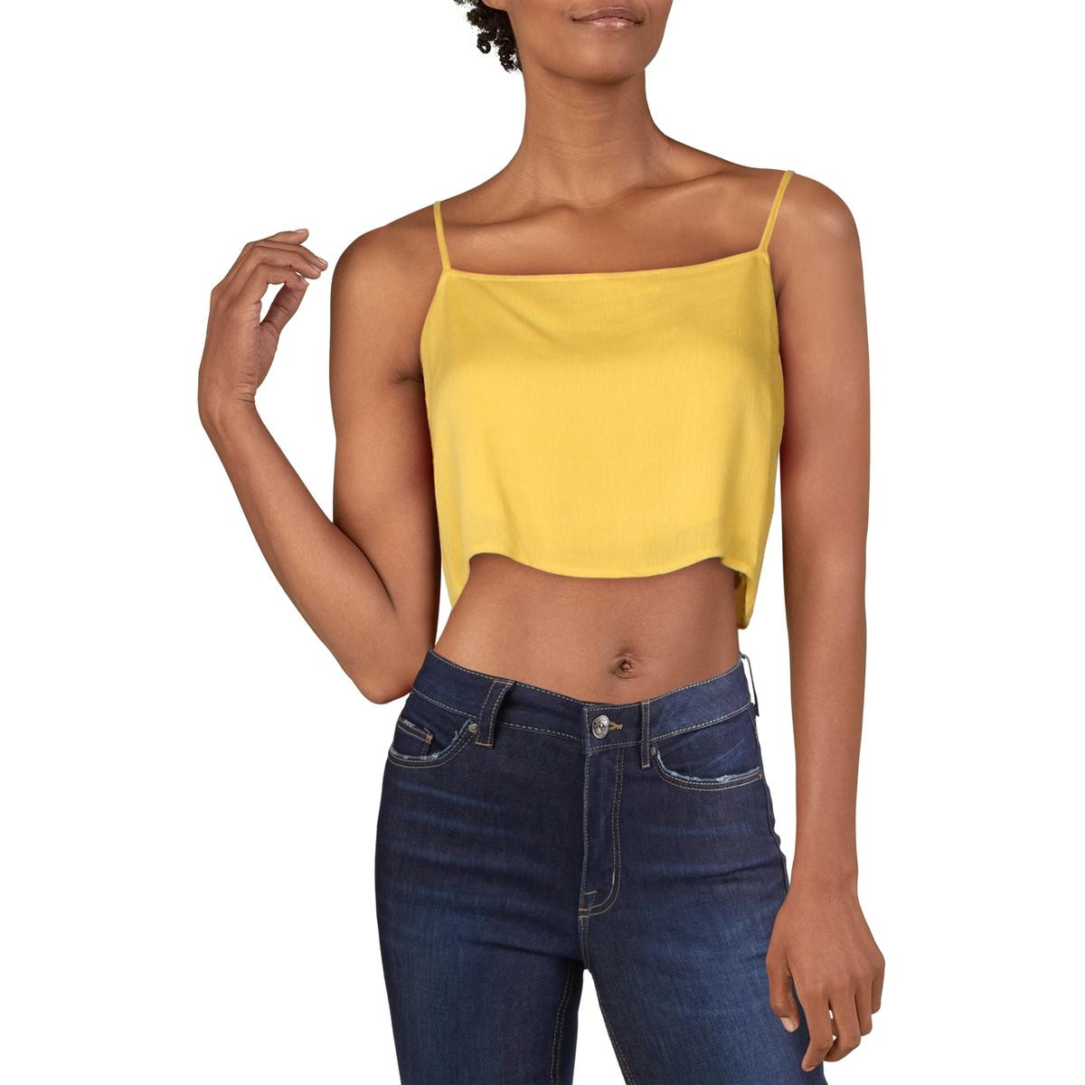 Lucca Womens Yellow Cropped Square Neck Tank Top Cami Shell S  4654