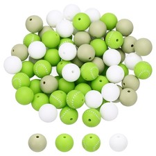 80Pcs 15mm Silicone Beads Fluorescent Green/Light Green/White/Green Baseball