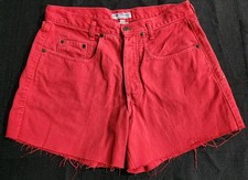 Vintage GUESS Denim Jean Shorts Red Cut Offs High Waisted George Marciano Y2K
