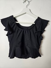 Kandi Kouture All Dolled Up Crop Top Size L Teen Black Ruffle Dancewear