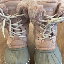 London Fog Collection Kids Pink Gray Faux Fur Snow Boots Lace Up Size 12