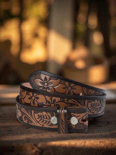 Damen Western Ledergürtel, floral geprägt Cowgirl handbesetzt Gürtel 1-1/2" - Bild 15 von 20