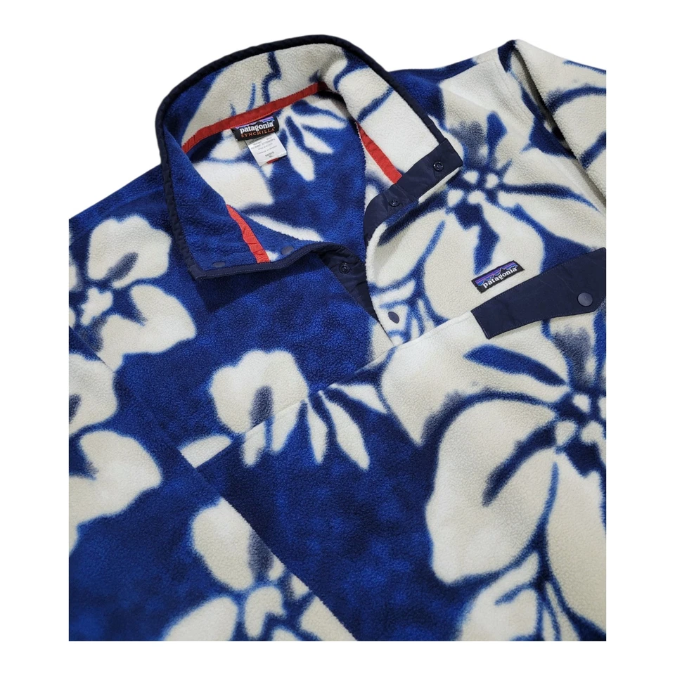 Patagonia Synchilla Snap T Fleece Men's XL Pullover Blue Hibiscus Hawaiian - Image 2 of 4