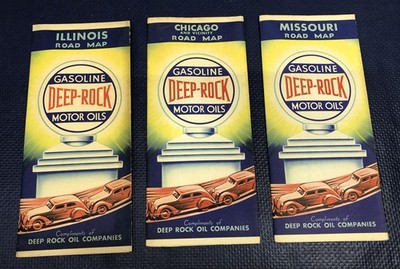 DEEP ROCK Road Maps vintage 1930's Oil Gas ILLINOIS CHICAGO MISSOURI 379 highway