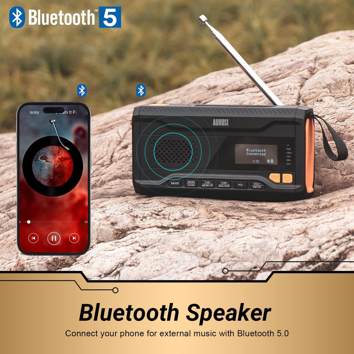 August MB290 Portable DAB/FM/Bluetooth Radio | Hand Crank, Solar, Dynamo, Power Bank