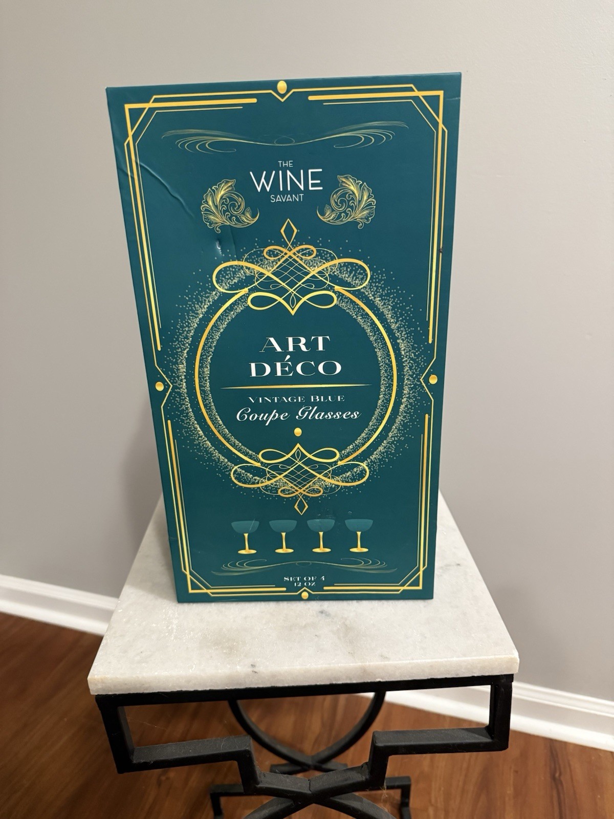 The Wine Savant Green Gold Coupe Art Deco Champagne Glasses Set Of 4 Gift Box