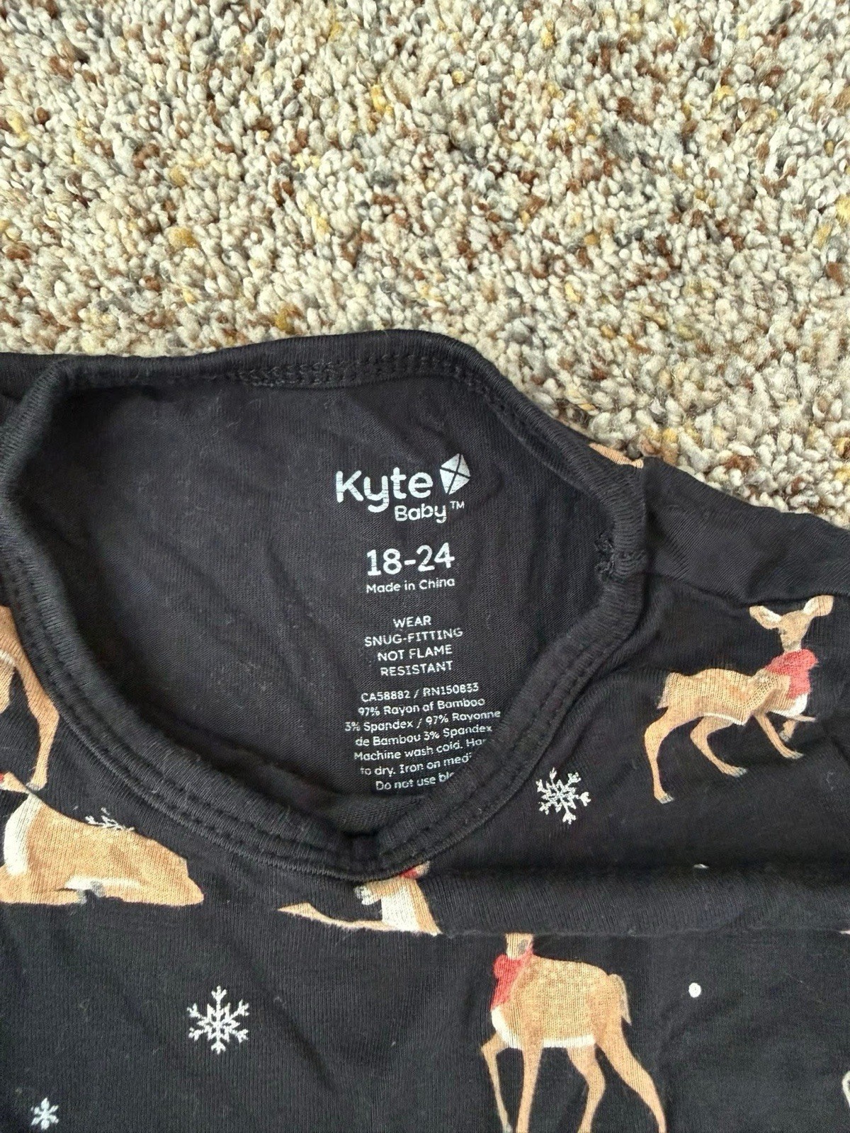 Kyte Baby Bamboo Black Reindeer Two Set Pajamas 18-24 Months Christmas Holiday