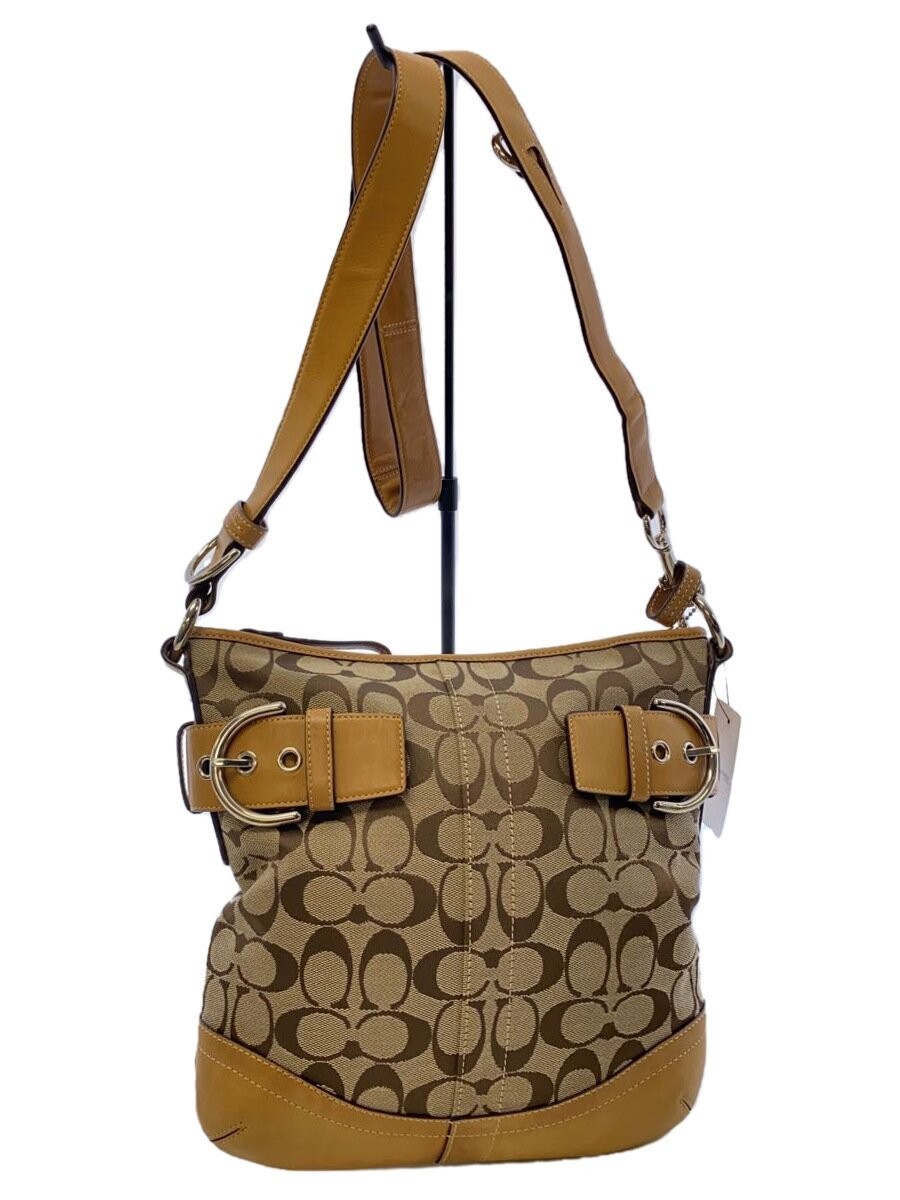 COACH signature beige leather and canvas shoulder bag with BEG all-over pattern
