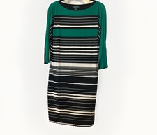 Lauren Ralph Lauren Dress Size 6 Green Black White Striped Sheath Boat Neck
