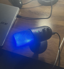 USB RGB Desktop Microphone on Adjustable Freestanding Stand, Mute Button, Black
