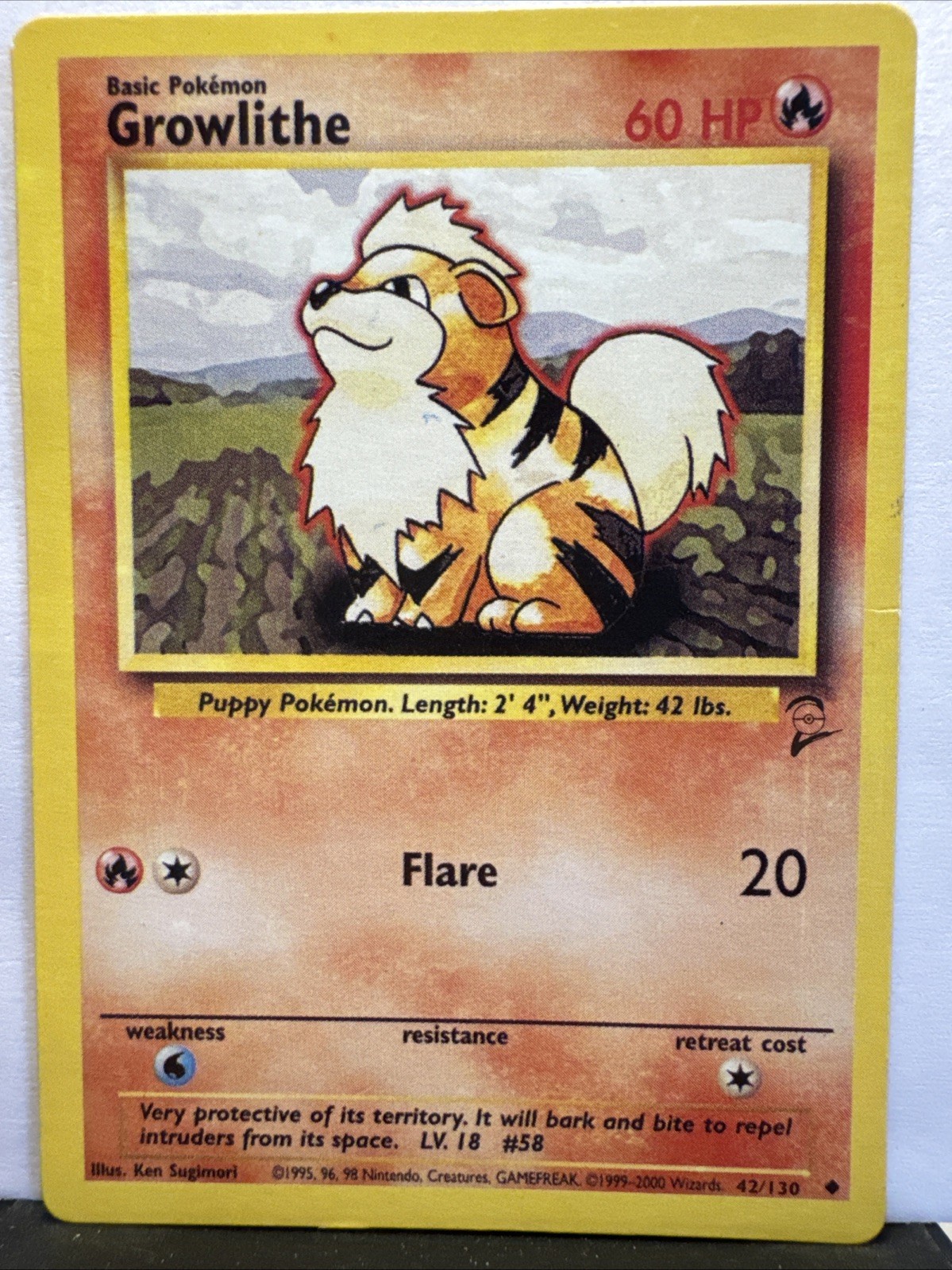 Pokémon Growlithe 42/130 Base Set 2 Uncommon LP