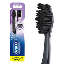 Oral-B 3D White Charcoal Toothbrush, 2 Count MEDIUM Manual Tootbrush Pack, White