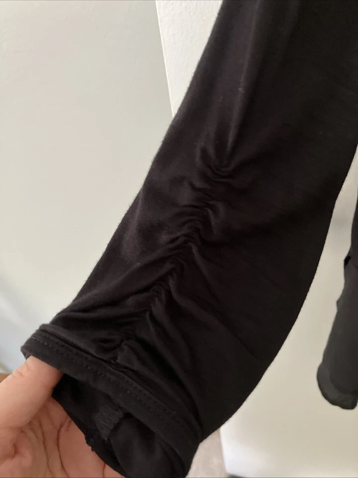 Август шелк богемное открытый легкий кардиган 3/4 собранными в Рюш рукавами черный размер большой - Изображение 2 из 4