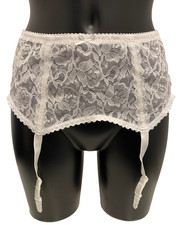 White Deep Suspender Belt Large 29" - 30" Waist Pretty Floral Lace Vintage Item