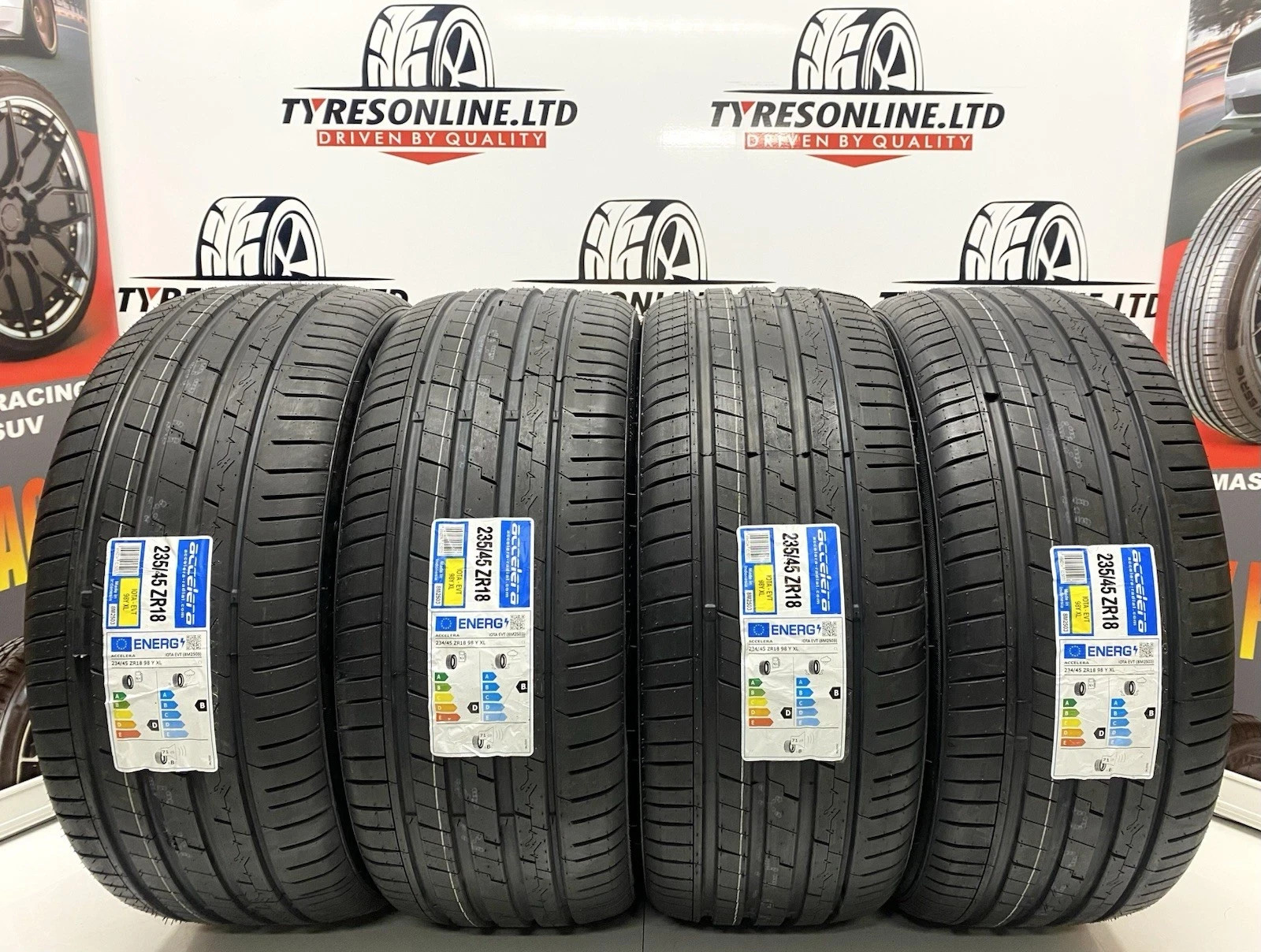 4 X 235 45 18 ACCELERA EVT 235/45ZR18 98Y XL B RATED WET GRIP TYRES 2354518