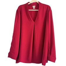 Chico's Deep Red V-Neck Long-Sleeve Blouse