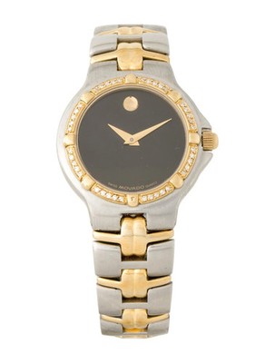 Movado Women's Two Tone Diamond Bezel Steel 26mm Swiss Made Watch 85.A1.827.28