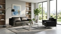 Dreisitzer Sofa Sessel Kunstleder Modern Elegant Stilvoll Wohnzimmer