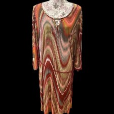 Women’s NWT Mlle Gabrielle Plus Size Maxi Dress Chevron Belted Stretch 3/4 Sleev