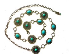Western Concho link chain belt Boho turquoise Cowgirl waist belt Great NFR