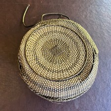 Rare Victorian Wicker Rattan Reed Handbag Purse Round Tight Weave Vintage